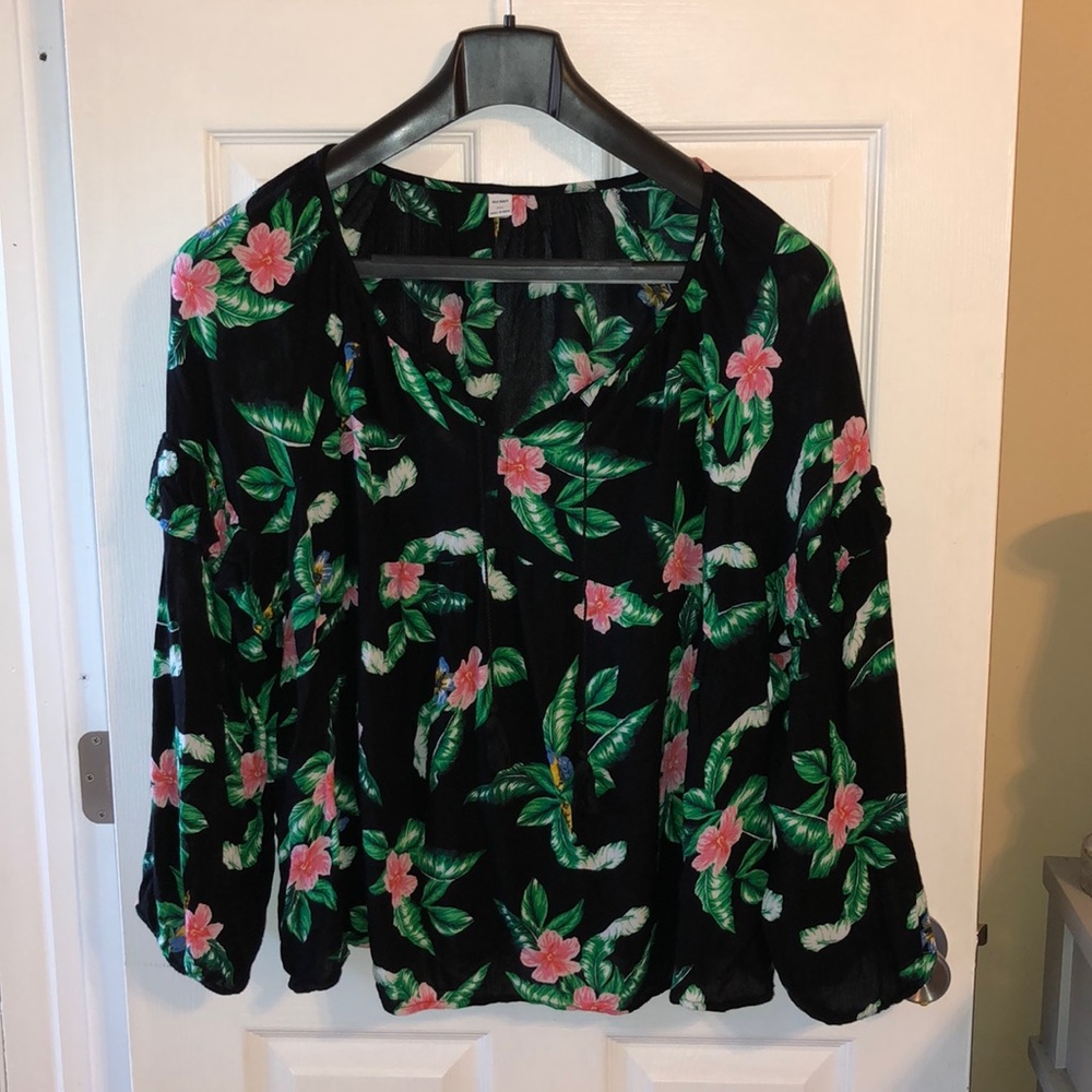 Palm leaf print long sleeve shirt